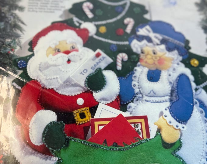 Bucilla Felt Appliqué Kit  | 83269 Santa's Mailbag | Mail Card Holder Sealed | Christmas Holiday Crafts | Vintage Retro Retired Needlecraft