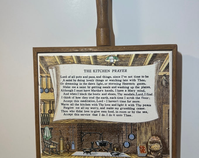 Vintage Lipper and Mann Creations Wood and Tile Hanging Trivet The Kitchen Prayer