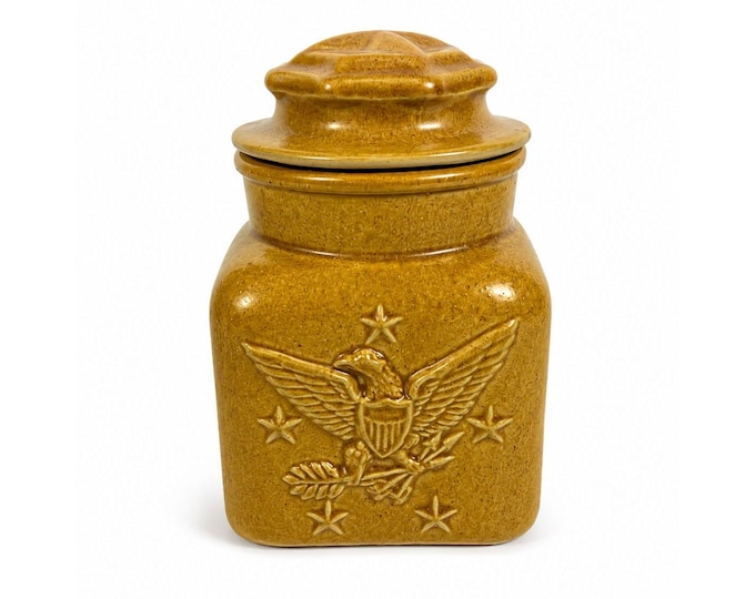 Pottery Canister Bicentennial Eagle Vintage Stoneware Chatham Potter Star American Atalier Glazed Brown Kitchenware Commemerative Collector