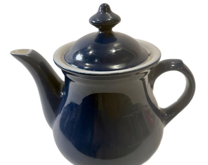 Vintage | Hall China | Million Dollar Coffee Pot Teapot | Marine Navy Blue |  Ceramic Glazed Pottery Restaurant ware | Cottage Granny Core