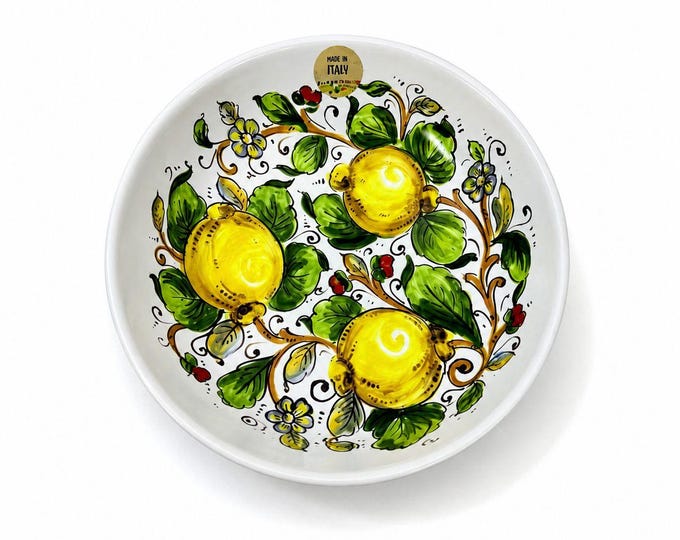 Pasta Bowl Italian Ceramic Nova Deruta Lemon Design Hand Painted & Decal 11 1/4” Vintage Shallow Primary Colors Replacement China Serving