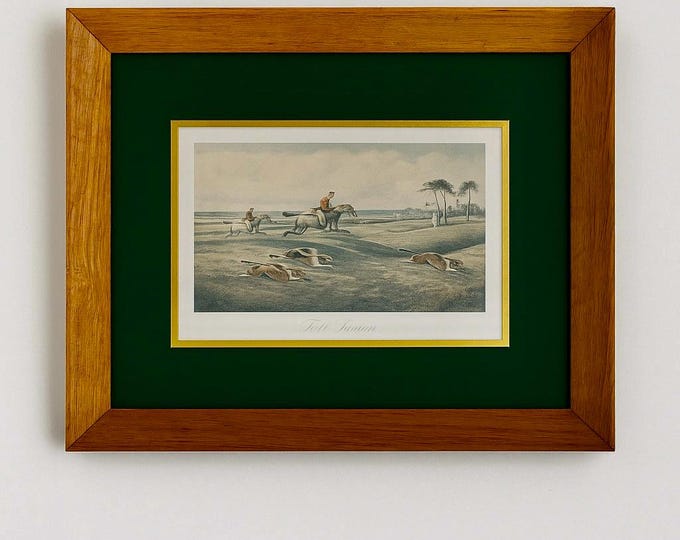 Lithograph Framed Hand Colored | W. Shayer London England | "The Course"  | Hunting Scene Engraved | Country Club Grandpa Core English Decor