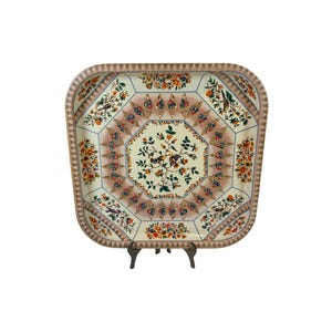 Daher Decorated Ware Metal Tray Platter | Square Flowers Birds | Made in England | Wall Decor Servingware | Decorative Accents Home Decor