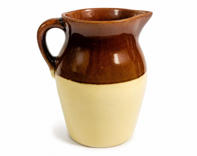 Stoneware Pitcher Vase Roseville RRP Made in USA. Beige/Brown Two Toned Farmhouse Primitive Cottage Core Kitchenware Serveware Kitchen Decor