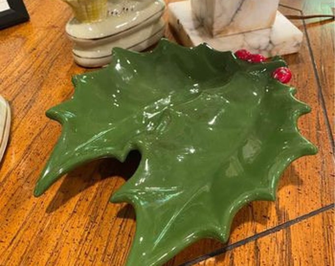 Vintage | Mid Century | Hand painted  | Holly | Christmas | Ceramic Dish | Trinket | Holder