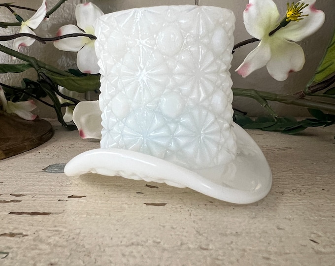 Fenton Opalescent Milk Glass Top Hat Candleholder Holder Figurine Vase
