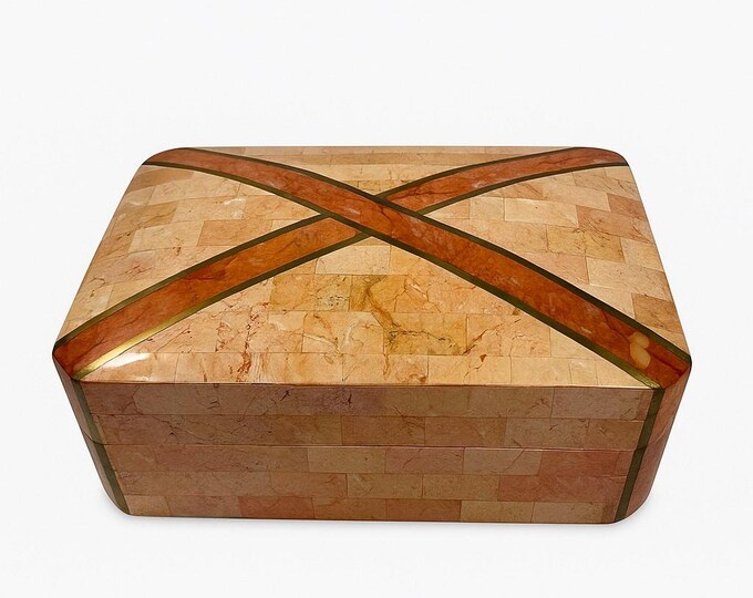 Marble Dresser Jewlery Boudier Box Maitland Smith Tessellated Stone Malachite Inlayed Brass Sleek Wooden Interior | Mens Box Post Modern