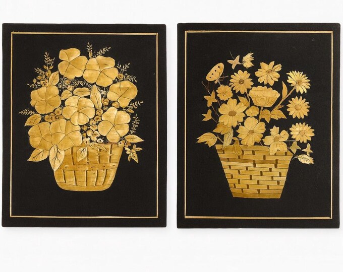 Wall Art Bamboo Wood Art 3D Butterfly Bouquet of Flowers | Linen Mat | Soviet Union USSR | Home Decor Decorative Accents  | Gallery Wall
