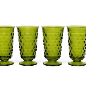 Drinking Glasses Water Ice Tea | Indiana Glassware Colony Whitehall Cubist  Avocado Green| Vintage Kitchen Mid Century Retro Barware Footed
