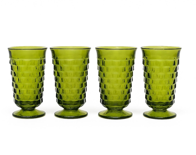 Drinking Glasses Water Ice Tea | Indiana Glassware Colony Whitehall Cubist  Avocado Green| Vintage Kitchen Mid Century Retro Barware Footed