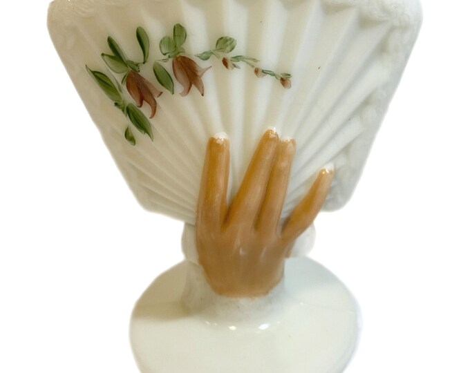Antique EAPG | Dithridge | Milk Glass, Hand Painted Hand 'Fan Hand' Toothpick Holders | Vase