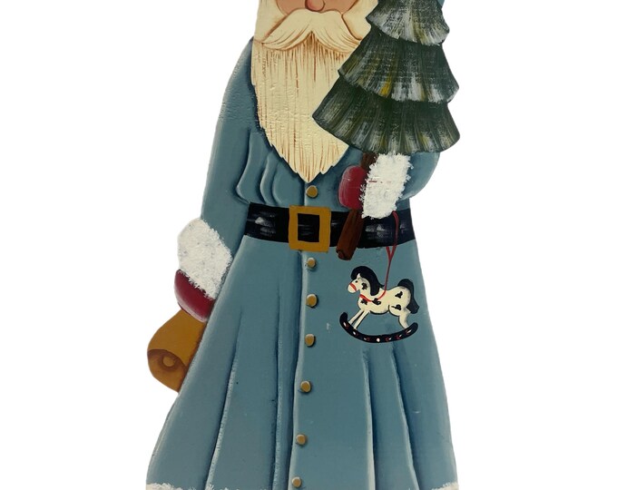 Vintage | Hand painted | Santa | Blue Coat Tree | Bell | Rocking Horse