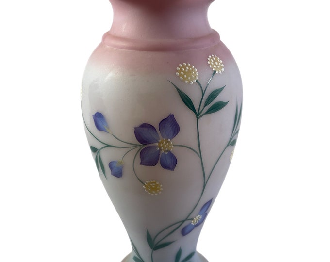 Fenton Limited Edition Hand Painted Blue Burmese Large Art Glass Vase | Karen Rogers | 1999 | 1359/2750