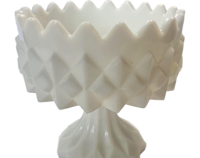 Vintage | Milk Glass White | L. E. Smith Glass Company No. 154 candy dish | Pedestal | Candleholder Flower pot Bulb Planter Vase | Sawtooth