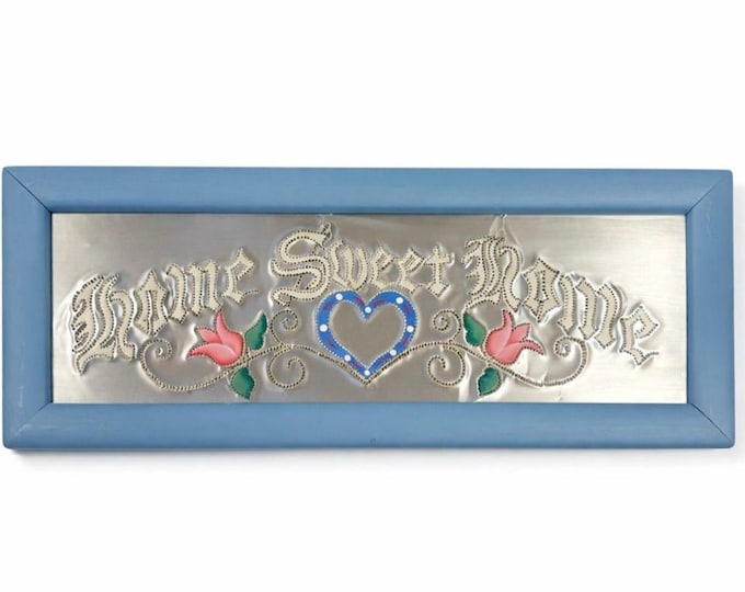 Punched Tin Home Sweet Home Sign Vintage Cottage Granny Core Country Chic Hearts Flowers