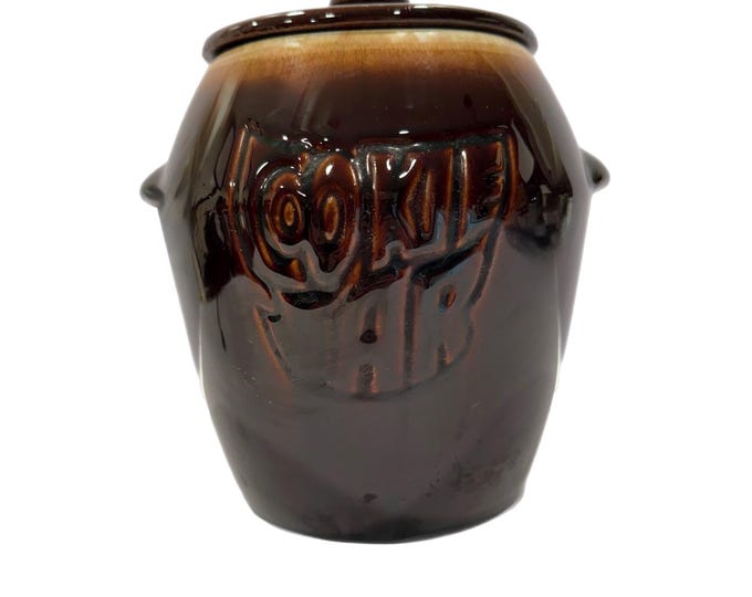 Vintage McCoy Cookie Jar 7024 | Brown Drip Glaze Crock With Handles & Lid | Kitchen Decor | Farmhouse Granny Core Cottage Core | Mid Century