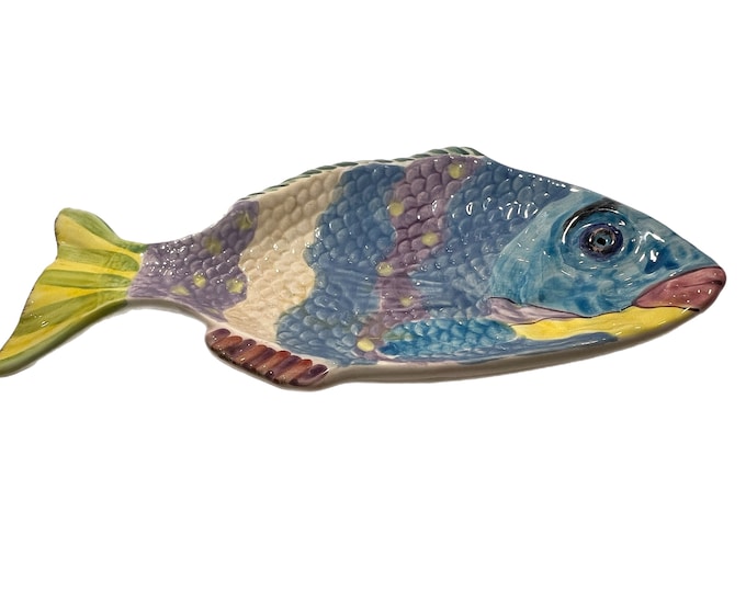 Vintage | Colorful fish Sheepshead | Soap dish | Trinket dish | Bowl | Beach Coastal