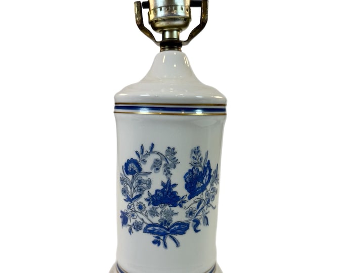 Demi Desk Table Apothecary Lamp | Porcelain Ceramic | Vintage Grand Millennial Traditional| Blue Flower Onion | Cottage core Nancy Myers