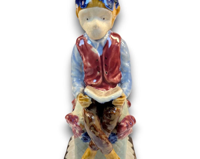 Rez Monkey Reading Sculpture Figurine Statue Bookend Majolica | Chinese Vintage Ceramic  Chinoiserie Chic Grand Millennial Home Decor