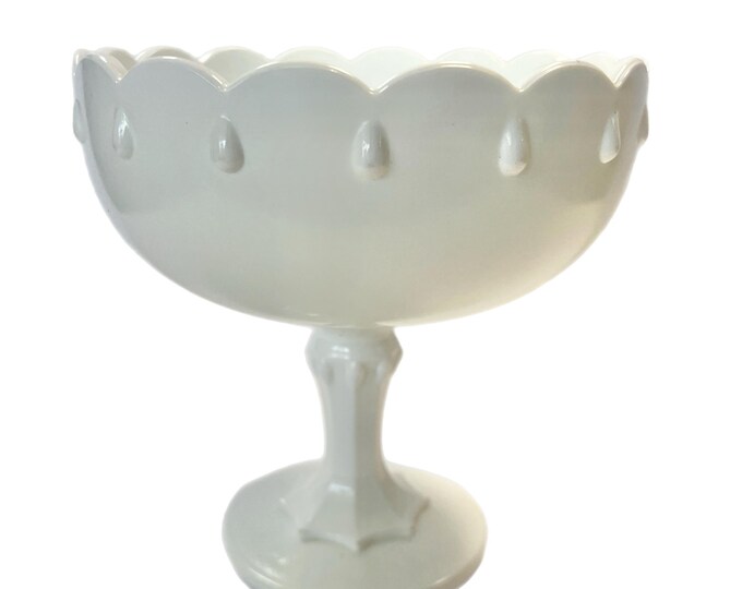 Vintage Indiana Milk Glass Teardrop Pedestal Footed Compote Bowl Candy Dish |Candleholder Flower pot Bulb Planter Vase | White | Traditional