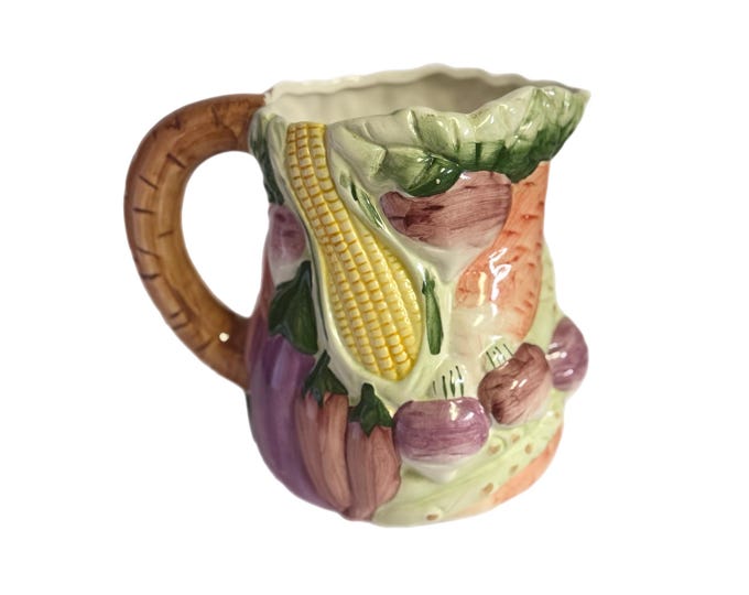 Majolica Vegetable Pitcher Vase  | Ceramic Pottery | World Bazaar Wei | Hand painted | Kitchen Home Decor | Decorative Accents | Nancy Myers