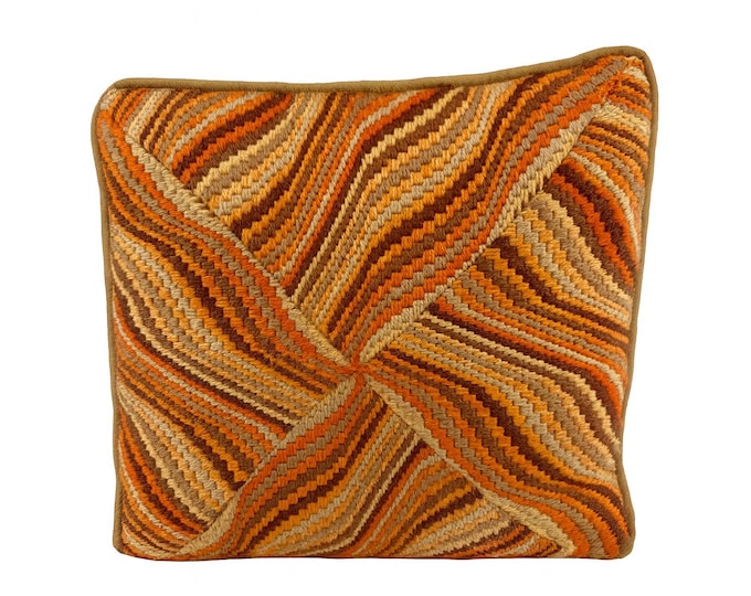 Needlepoint Throw Pillow | Psychedelic Retro Boho Kitschy | Fall Autumnal Earth tones | Handmade Decorative Accents | Chair Bed Home Decor