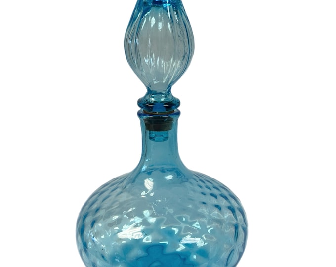 Vintage Blue Italian Empoli Genie Decanter Wine | Bottle Stopper | Flame Tip