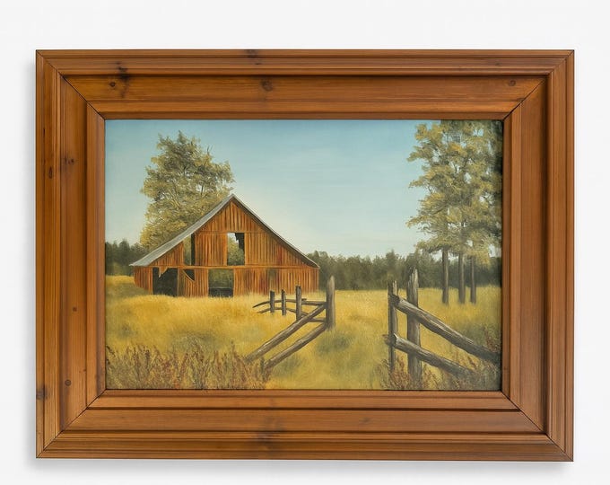 Rustic Wall Art Hanging | Oil Painting Pat Lamb Original Art | Barn Farm scene | Vintage  Farmhouse Primitive Home Decor Decorative Accents