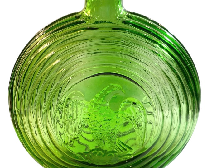 Vintage Rossini Empoli Glass Italy Embossed Eagle Green Decanter Vase No Stopper