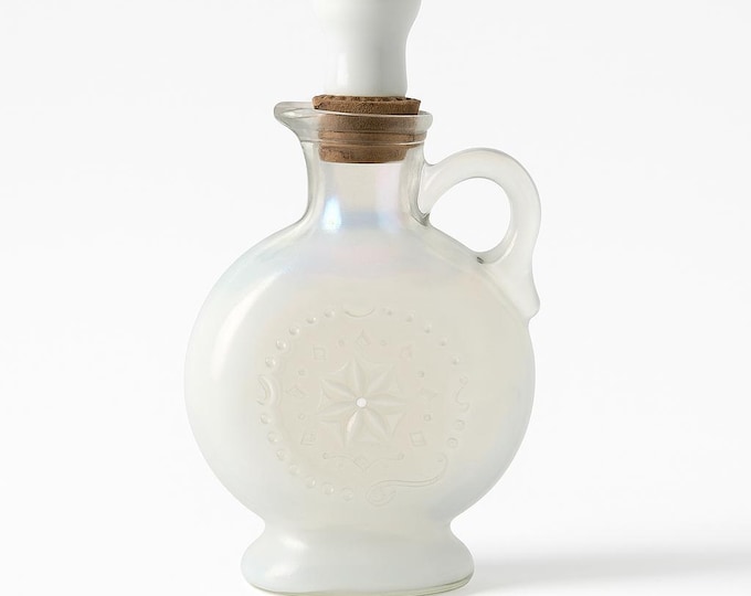 Liquor Decanter Bottle Opalescent Glass | Jim Beam Whiskey Cork Stopper Vintage 1957 Mid century modern barware | Collectible Glassware