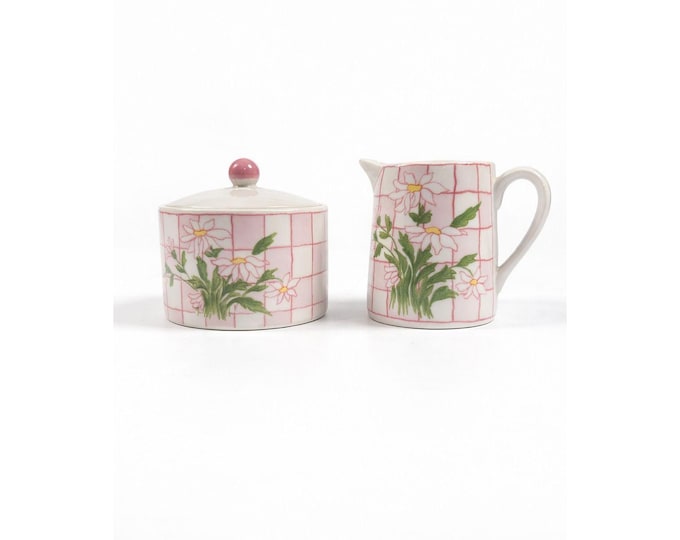 Sugar and Creamer Set Franci Villa Vanilla Daisies Taste Setter Vintage Palm Beach Regency Mid Mod Porcelain Ceramic