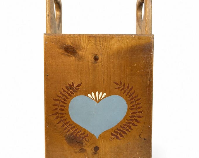 Wooden Magazine Stand Rack Heart Cut Out Umbrella Toilet Paper Storage Floor Box Organization Vintage Cottage Granny Core Country Farmhouse