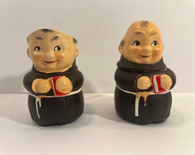 Vintage | Apco Friar Monk |  Red Bible Cream and Sugar | Set | Ceramic