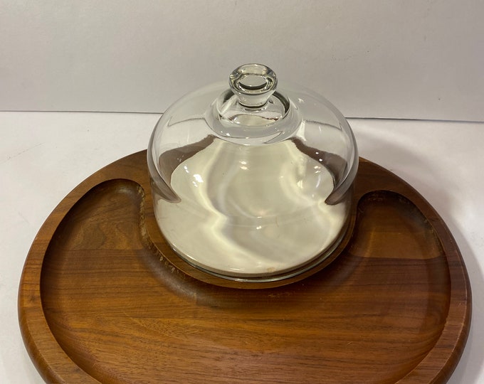 Vintage Goodwood Teak Cheese Board Tray with Glass Dome Farmhouse Boho Charcuterie Serving