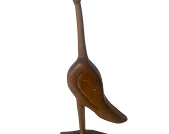 Vintage Hand Carved | Mid Century Scandinavian | Wood Wooden Duck Figurine Sculpture Art | Animals Figurines | Office Book Shelf Decor