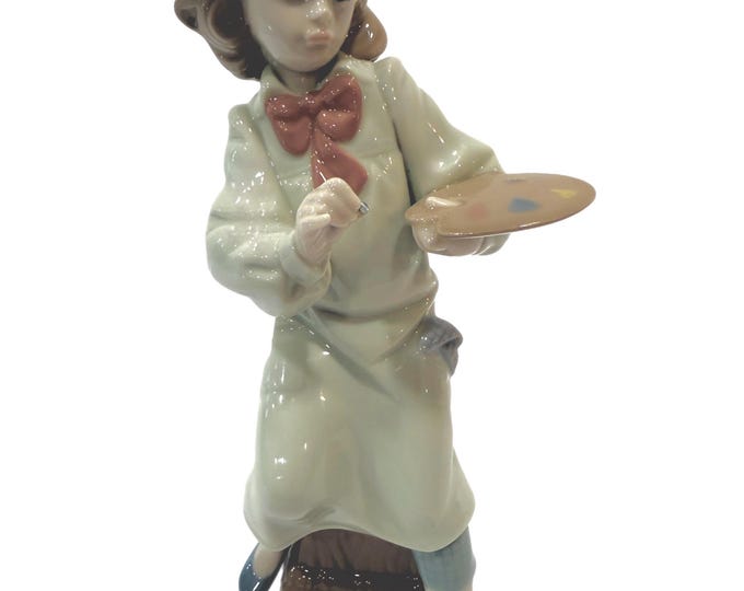 Vintage Lladro | Handcrafted Spanish Porcelain Figure Sculpture |  6368 Little Artist  | Palette Paint Brush Girl | Young Artist | Pastels