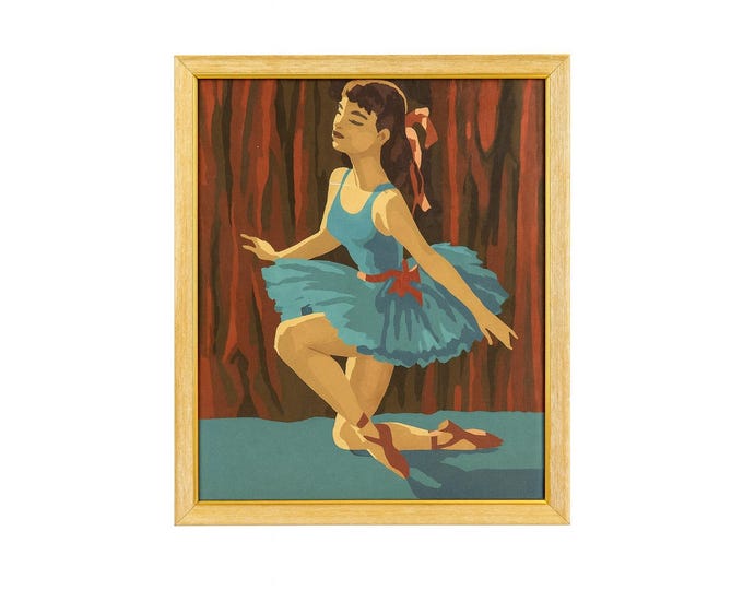 Paint by Number Framed Ballet Dancer Painting | Wall Decor Nursery | Gallery Wall Art Collectible Mid Century Decor Hand Painted Vintage