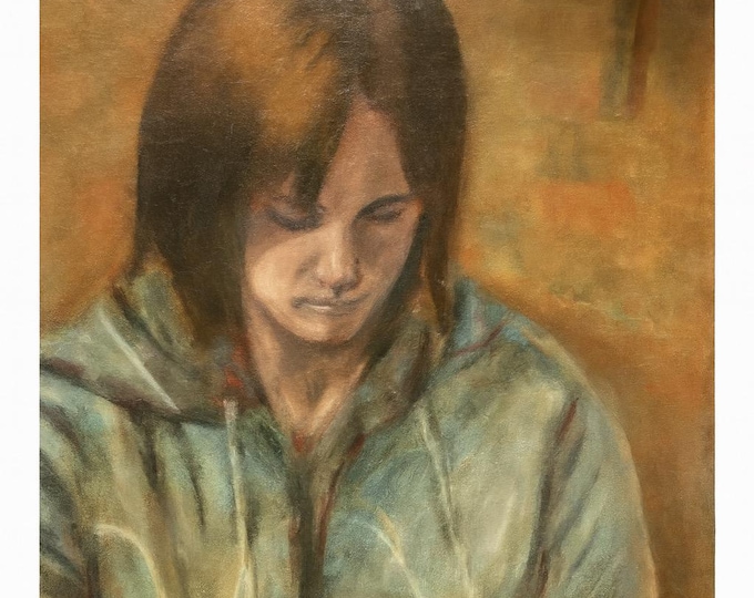 Original Oil Acrylic Portrait Painting | 1970's Painting of a Man Boy Vintage "Julies Friend" | Gallery Wall Art | Unique Home Decor Retro