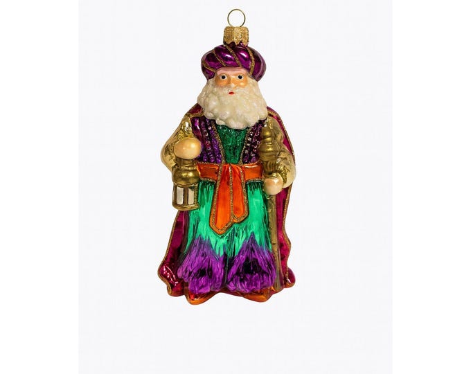 Hand. Blown Santal Christmas Ornament Christopher Radko Style Vintage Hand Painted Royal Old World Holiday Seasonal