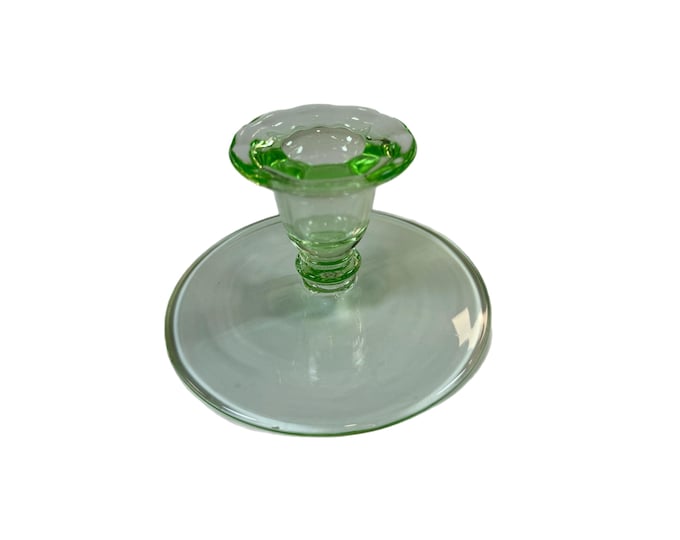 Uranium Glass Taper Candlestick Holder | Vintage Art Deco Antique Vaseline Depression Collectible Glass | Glows | Decorative Accents Home