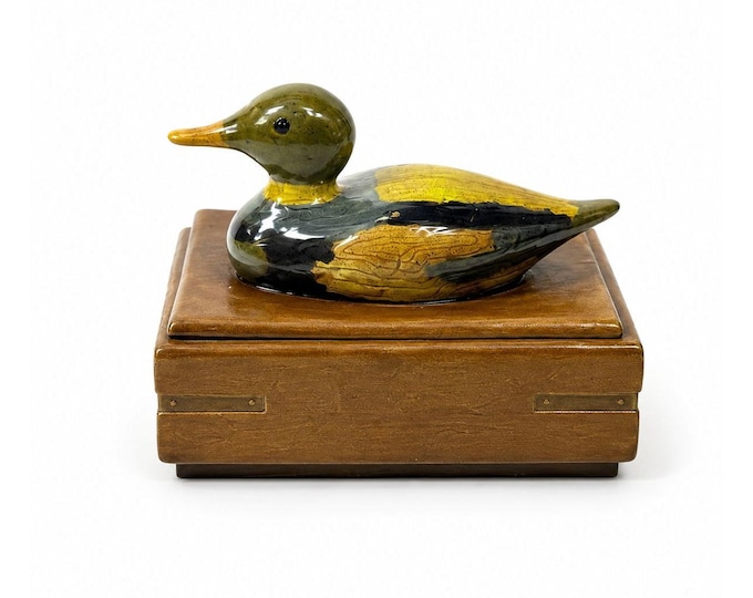 Trinket Cigar Box Duck Vintage Ceramic Hand Painted Mold Desk Dresser Accessories Lidded Storage Home Grandpa Hunting Cabin Decor
