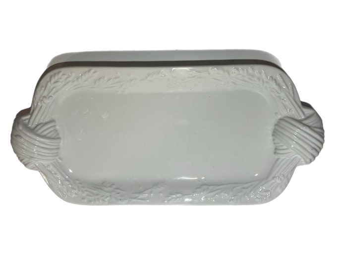 Bread Serving Tray Oblong White Cream Ceramic | Loucarte Bianca Portugal Coastal Vibes | Kitchen Traditional Table Decor Hostess Party