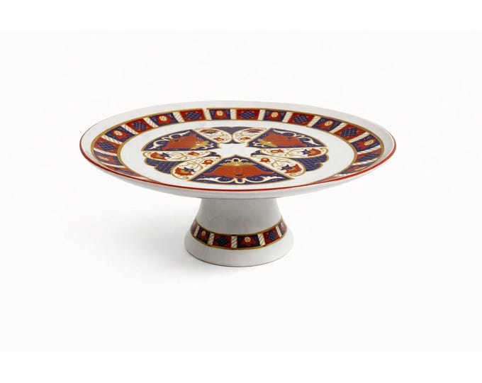 Pedestal Cake Plate Imari Seymour Mann Derbyshire Footed Replacement China Vintage Serving Pieces Red Blue Gold Vintage Japan Porcelain