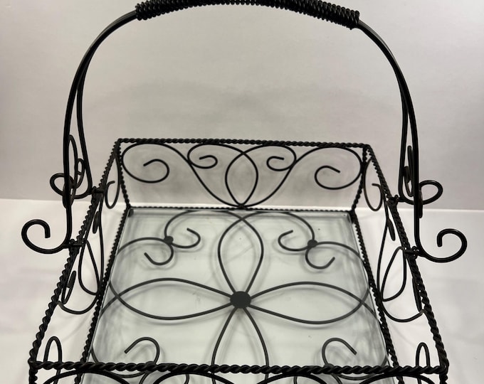 Southern Living at Home Jamestown Centerpiece Iron Basket W/Handle Glass Insert