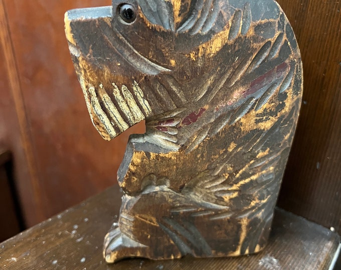 Vintage wood carved | Scotty | Scottish Terrier | Bearded Dog Box | Wall Pocket | Folk Art