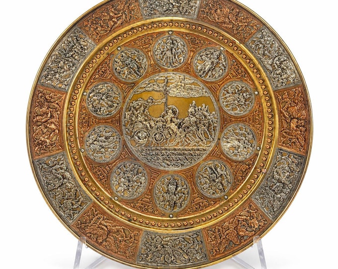 Thanjavur Wall Art Plate Charger Indian Tanjore Repousse Metal Vintage Antique Hand Forged Ganesha Shiva Hindu Brass, Copper, Silver India