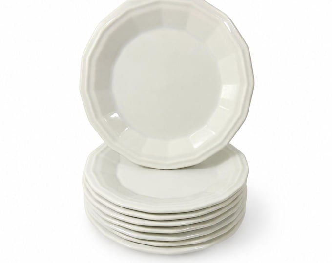 Ironstone Bread and Butter Plates Homer Laughlin White Dover Set 8 Stoneware Traditional Replacement China Vintage Coffee Tea