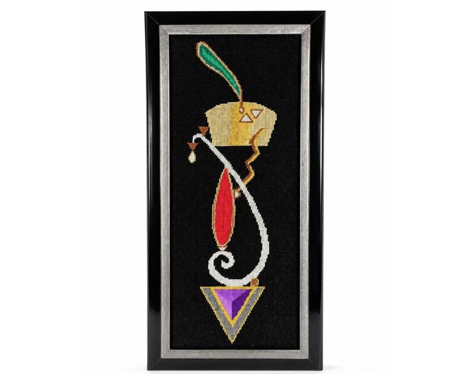 Needlepoint Wall Art Framed Metalilc Thread Unique Needle works Complete Framed Vingtage Wall Decor Decorative Accents Modern Art Decor