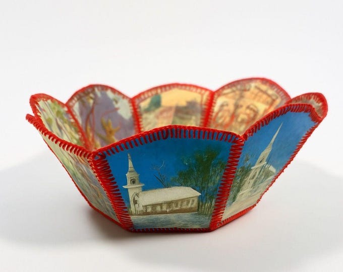 Christmas Card Basket Vintage Handmade Crochet Greeting Card Basket Bowl Christmas Holiday