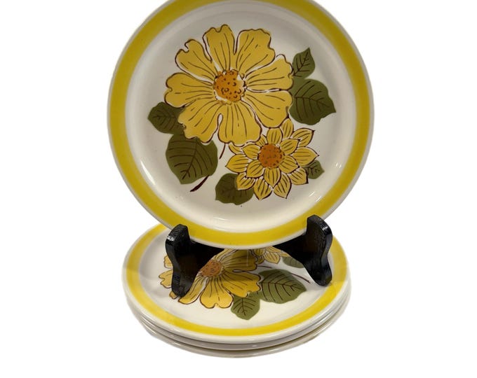 Yellow Blossom Mediterranean Ironstone by Hara - Vintage Stoneware - Salad Plates - Flowers Set 4 | Granny Core Cottage Core Mid Century